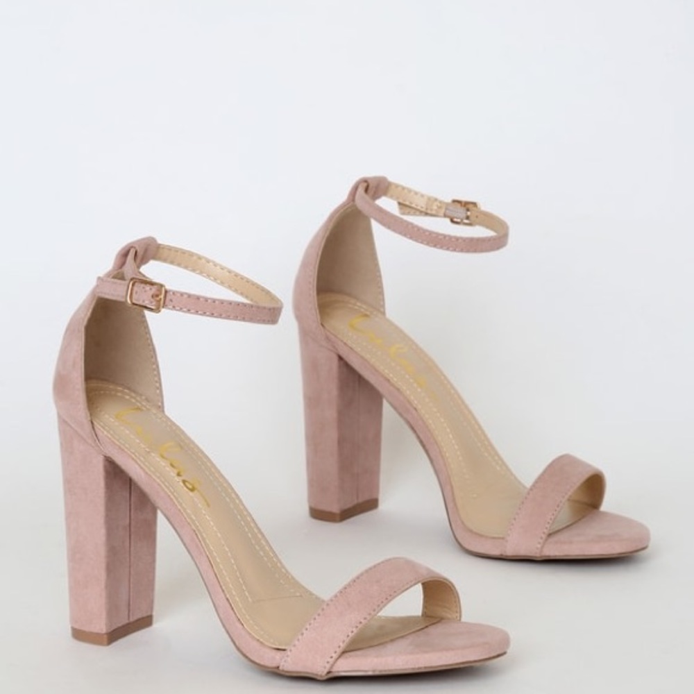 LULUS TAYLOR BLUSH SUEDE ANKLE STRAP HEELS (8)